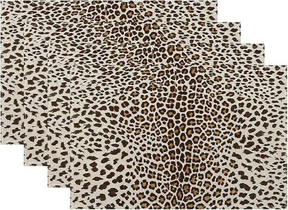 Leopard Print Placemats Set of 4,12x18 Inches Brown Cheetah Animal Print Decorative Placemats Rectangle Boho Modern Abstract Table Mats for Party Home Kitchen Dining Table Decoration