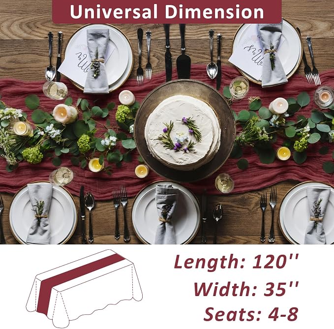 Cheesecloth Table Runner, 120 Inch 10 FT, Burgundy | 1 Pack, 35x120 Inches Boho - Image 3