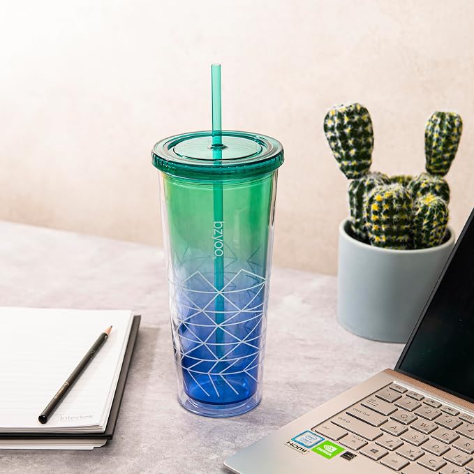 bzyoo 24oz Plastic Tumbler Cup, Lid & Straw, Iced Coffee, Spidy Blue - Image 8