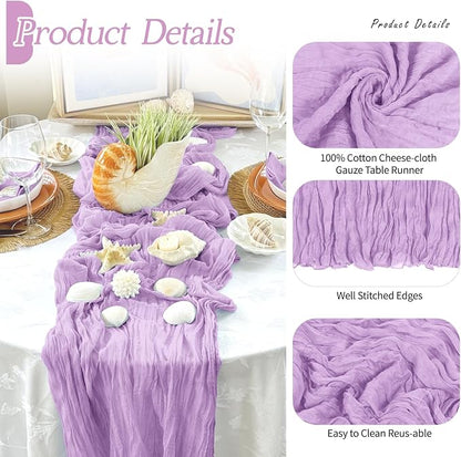 6 Pack Lavender Cheesecloth Table Runner 17x108 Inch Semi Sheer Boho Gauze - Image 5