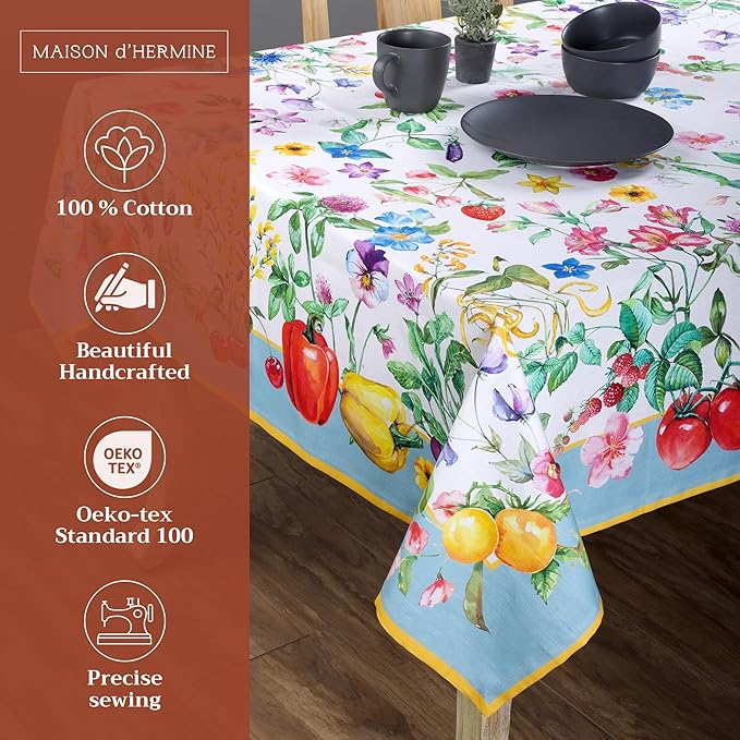Maison d' Hermine Table Cloth Rectangle Table 100% Cotton 70 x 108 Inches Tablecloth Reusable Decorative for Dining Room Farmhouse Home Valentines Day Decorations Spring Summer - Giverny