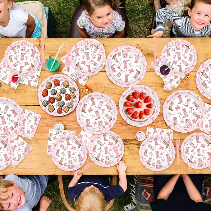 96Pcs Coquette Bow Cowgirl Happy Birthday Party Supplies Western Cowgirl Plates - Image 5