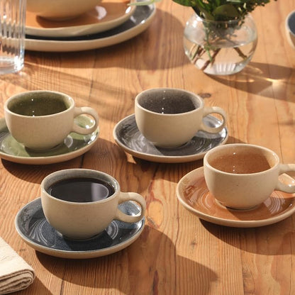 Gibson Elite Manila Bay 8-Piece Stoneware 5 oz Cup and Saucer Set, Reactive - Image 4