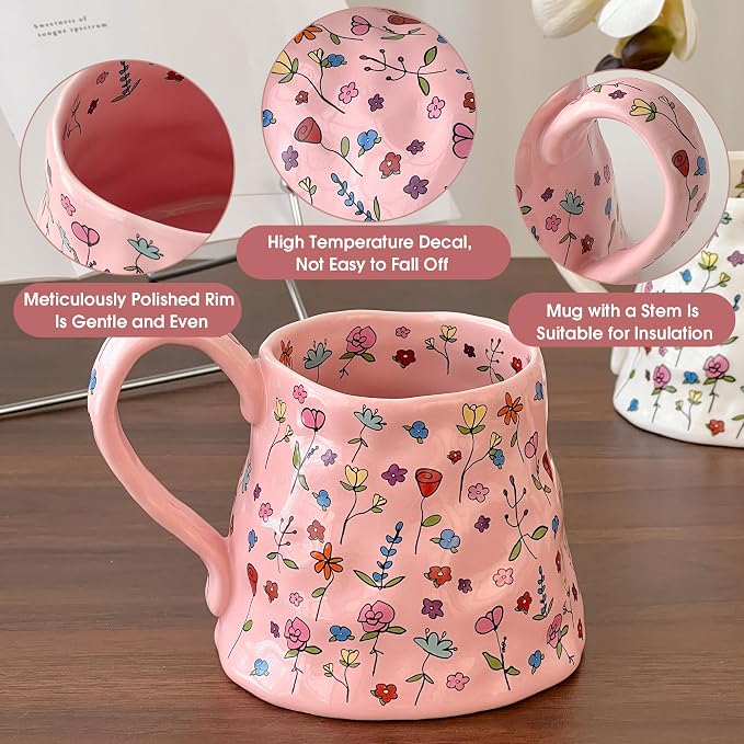Large Ceramic Coffee Mug Cute Flower - Image 3