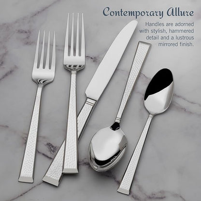 Mikasa Kyler Flatware Set for 12, 65 Piece 18/10 Stainless Steel Silverware with Modern Design and Serving Utensils, Durable, Stylish Dinnerware Service