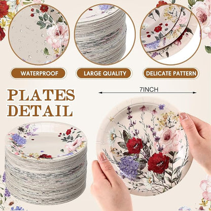 120 Pcs 7 Inch Spring Floral Paper Disposable Plates Wildflowers Party - Image 3