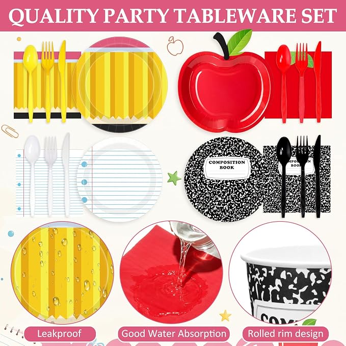 450 Pcs Preschool Kindergarten Back to School Tableware, Serves 50 | Apple - Image 3