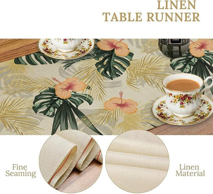 Tropical Leaves Table Runner Retro Boho Palms Tree Flower Hawaii Jungle - Image 5