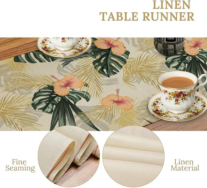Tropical Leaves Table Runner Retro Boho Palms Tree Flower Hawaii Jungle - Image 5