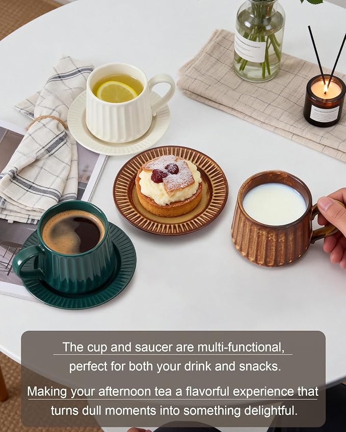 Ceramic Coffee Mug and Saucer Set-11.5 oz White Coffee Cup - Image 7