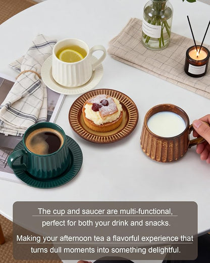 Ceramic Cup and Saucer Set, 11.5 oz Coffee Cups - Image 7