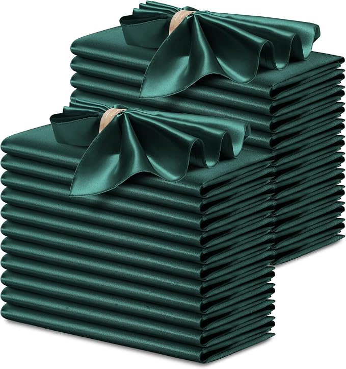 P Pothuiny 24 Pcs Green Satin Napkins 17 x 17 Inch, Satin Cloth Napkins | by P+Pothuiny