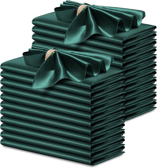 P Pothuiny 24 Pcs Green Satin Napkins 17 x 17 Inch, Satin Cloth Napkins | by P+Pothuiny