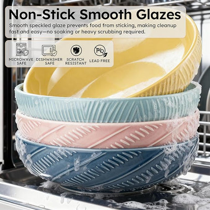 8.5Inch Pasta Bowls, 36OZ Serving Bowls, Salad Bowls Set of 4 Ceramic Sturdy & Stackable, Ideal for Housewarming, Festivals, Multicolor (36 OZ)
