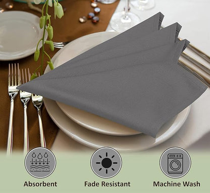 Ruvanti Cloth Napkins Set of 4, 18x18 Inches Napkins Cloth Washable, Soft, Durable, Absorbent, Cotton Blend. Table Dinner Napkins Cloth for Hotel, Lunch, Restaurant, Wedding Parties - Charcoal Grey