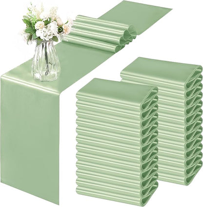 Horbaunal 2 Pack Sage Green Satin Table Runner 12 x 108 Inch | Smooth Table by Horbaunal