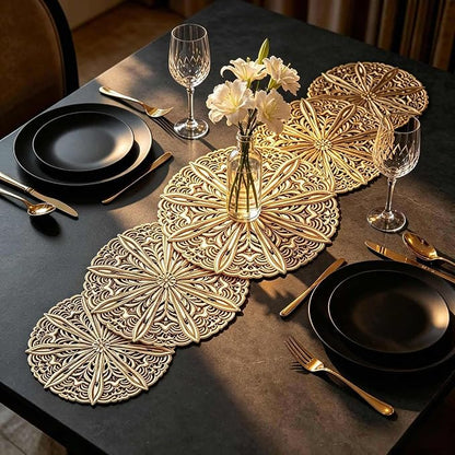 Gold Table Runner 36 Inches Flower Dining Table Runner Fall Decor | Vinyl - Image 9