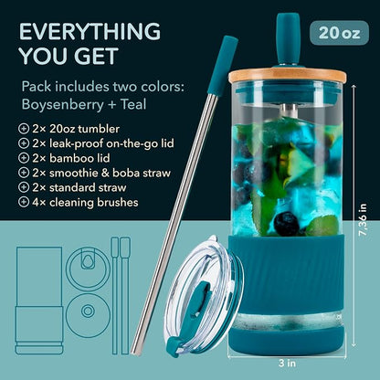 Pandaloo® Glass Cups With Lids and Straws -20 Fl Oz- Perfect Size Iced Coffee - Image 2