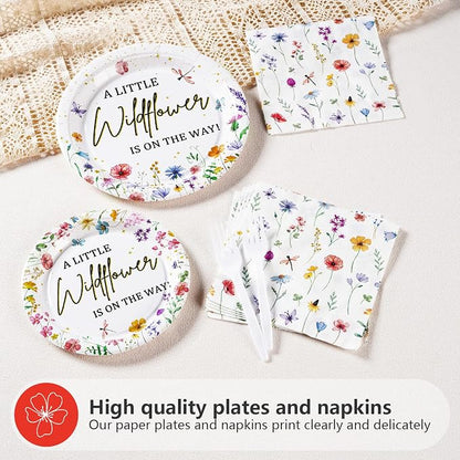 96PCS Wildflower Baby Shower Decorations Little Wildflowers Party Plates - Image 2