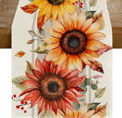 RABUSOFA Fall Table Runner 13x108 Inch Sunflower Fall Decor by RABUSOFA