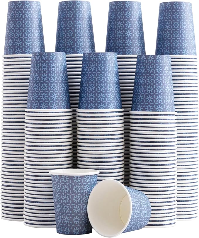 Clawsoff 300 Pack Paper Cups 8 oz Bulk Disposable Coffee Cups Navy Floral | by BuyNow