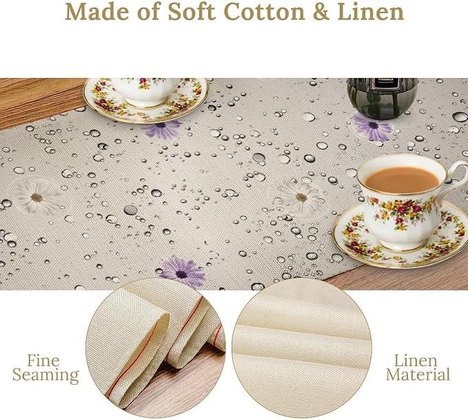 Farmhouse Purple Floral Table Runner, Rustic Spring Floral Flower Wooden Boards - Image 6