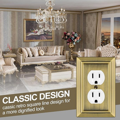 Metal Wall Plate for Electrical Outlets, Decorative Antique Brass Switch Plates Outlet Cover, Light Switch Cover Plate, 1-Gang Wall Plates (Duplex Outlet, 6 Pack)