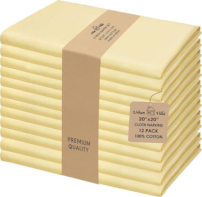 Urban Villa Cloth Napkins Set of 12 (20x20 Inches) 100% Cotton Napkins Cloth Washable Soft Durable Reusable Absorbent Table Dinner Napkins Cloth for Hotel Lunch Restaurant Weddings Parties – Yellow