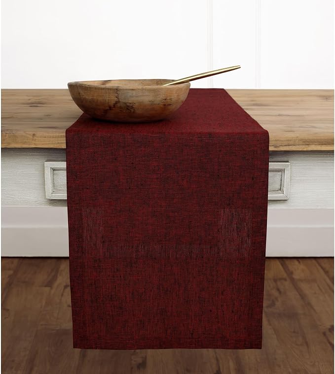 Solino Home 100% Pure Linen Dining Table Runner Red, Athena 14 x 108 in | Table - Image 2