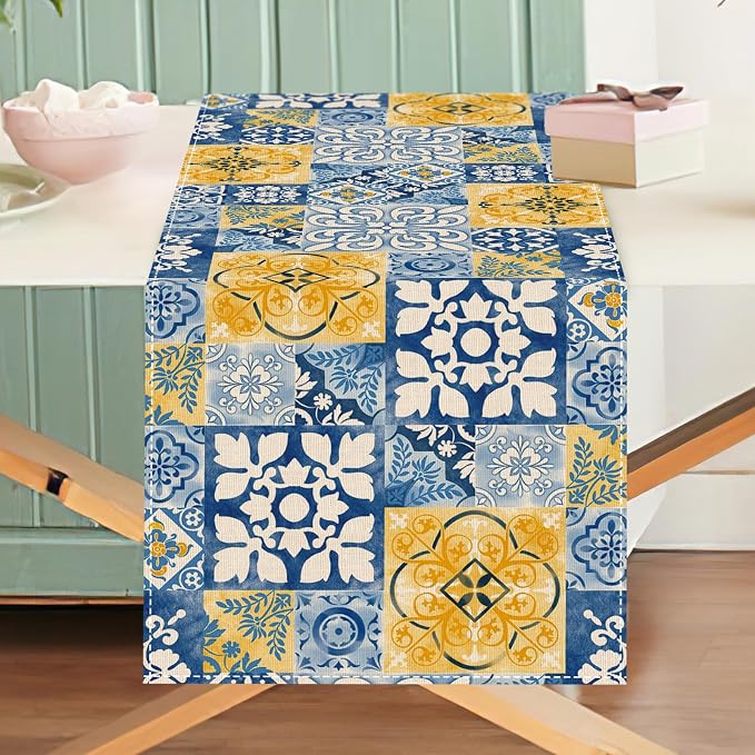 Moroccan Blue Mosaic Tile Dining Table Runner, Vintage Amalfi Coast | Azulejo - Image 5