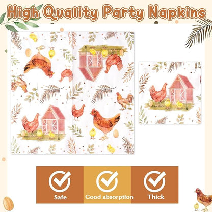 96Pcs Chicken Barnyard Farm Animal Watercolor Hen Chick Party Plates Supplies - Image 4