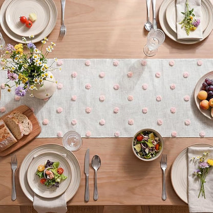 Artoid Mode Pink Pom Pom Tulle Table Runner, Seasonal Washable Kitchen Dining - Image 4
