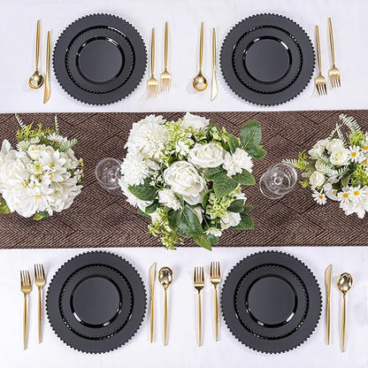 U-QE 60PCS Black Plastic Plates - Heavy Duty Black Disposable Plates Including 30PCS 10.25'' Dinner & 30PCS 7.5'' Dessert Plates -Hard Plastic Plate for Party Wedding Bridal Shower