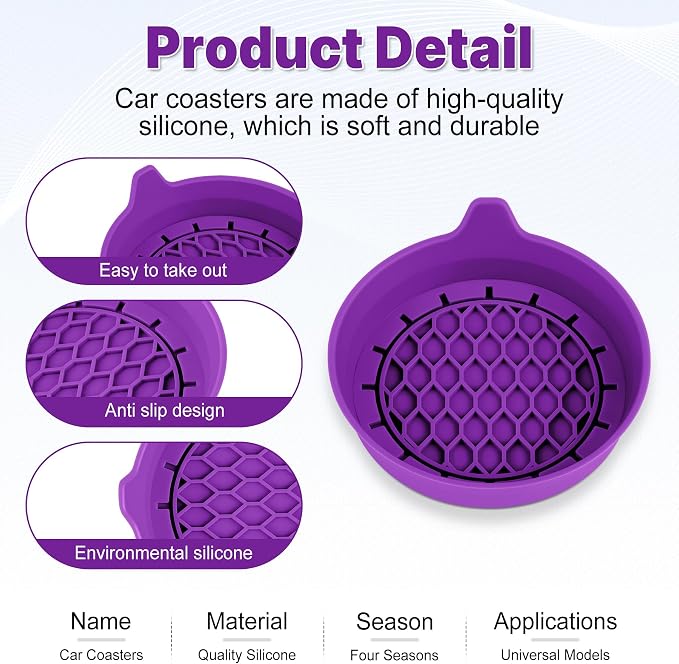 Car Cup Holder Coaster, Silicone Cup Holder Insert, Universal Non-Slip Cup - Image 4