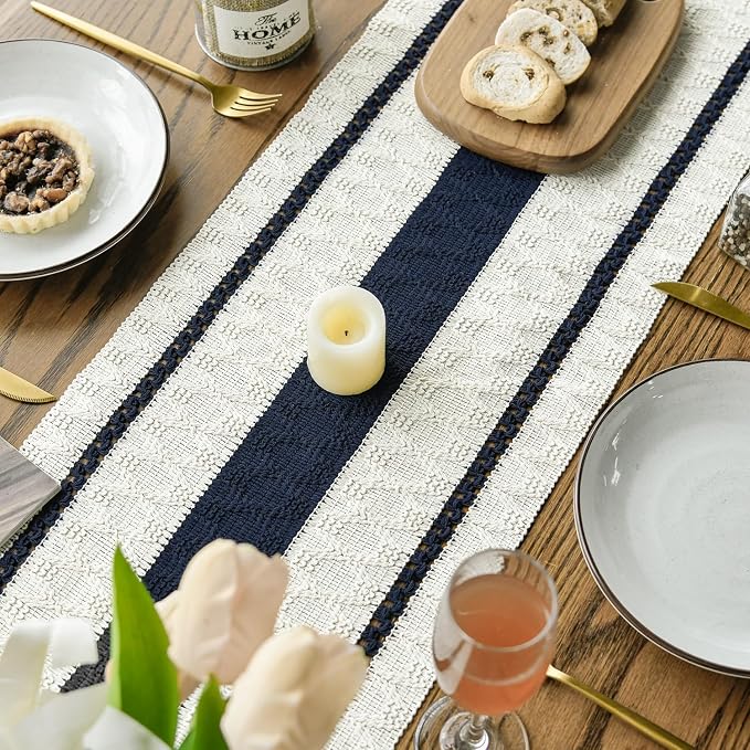 Artoid Mode Dark Blue Rustic Woven Table Runner 12x48 Inch | Holiday Farmhouse - Image 4