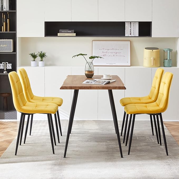 Rectangular Dining Table Set with Upholstered Chairs - Modern Kitchen Table and Chairs Set of 4 for Small Spaces - Yellow