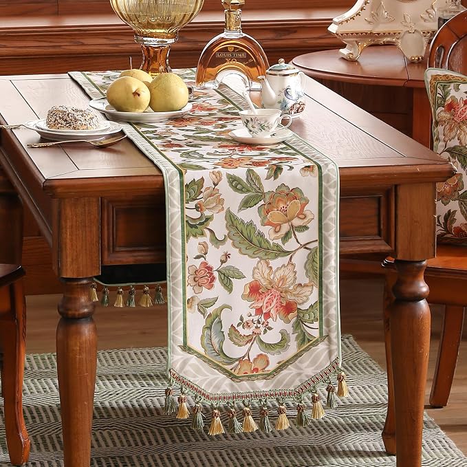Patdrea Designer Elegant French Velvet Table Runner, Colorful Floral Print - Image 2