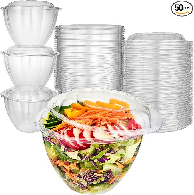 Plastic Bowls with Lids 48 Oz. Disposable To-Go Containers – Large Airtight by StockYourHome