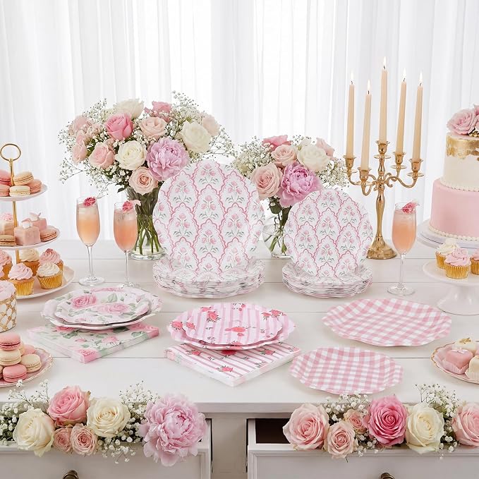 NatNarr 50 Set Pink Floral Plates and Napkins Fancy Tea Party Decor | 9" Floral - Image 4