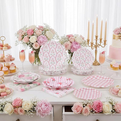 NatNarr 50 Set Pink Floral Plates and Napkins Fancy Tea Party Decor | 9" Floral - Image 4