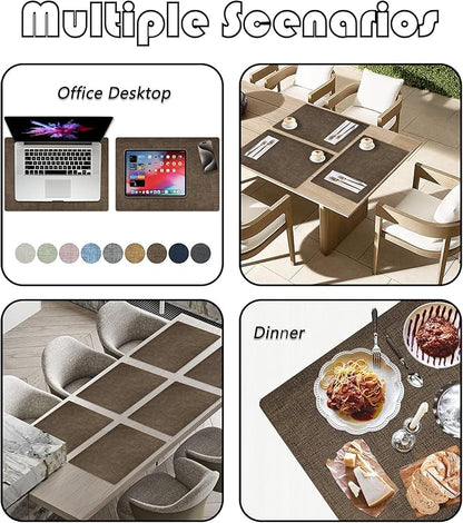 Placemats Set of 6 Faux Leather Heat Resistant Tables Mats Waterproof Oilproof Wipeable Reversible Anti-Slip Place Mats for Kitchen/Dining/Party/Outdoor 11.8" x 16.9", Brown