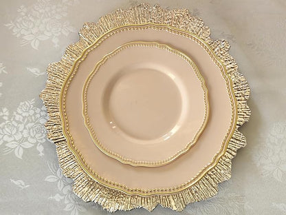 " OCCASIONS " 50 Plates Pack (25 Guests)-Heavyweight Wedding Party Disposable Plastic Plate Set -25 x 10.25'' Dinner + 25 x 7.5'' Salad/dessert plates (Rochelle Antique Rose and Gold)