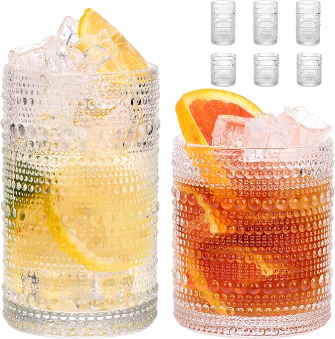 Moretoes Hobnail Drinking Glasses Set of 6, Vintage Water Glass Cups | 12 Oz by Moretoes