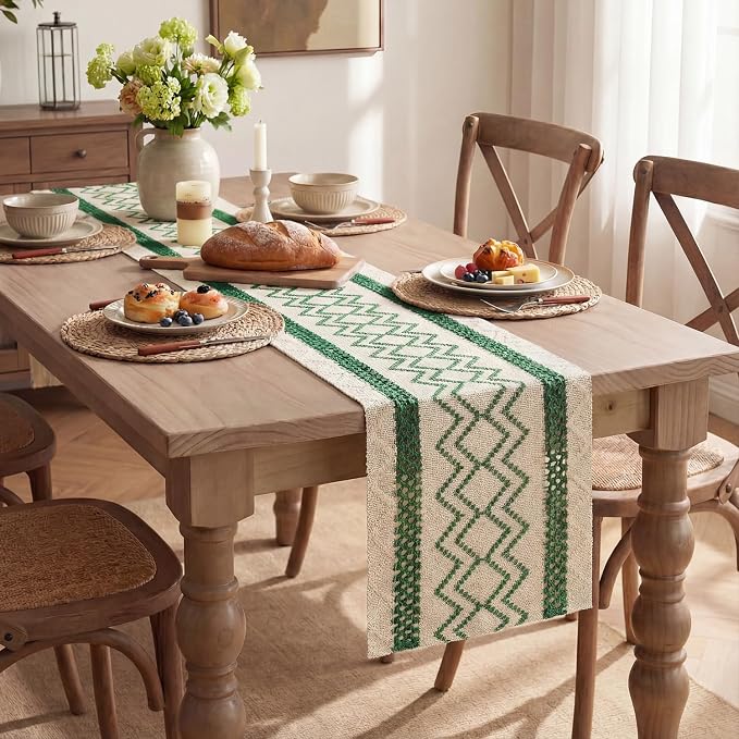 Artoid Mode Emerald Stripe Diamond Woven Table Runner 12x72 Inch | Holiday - Image 5
