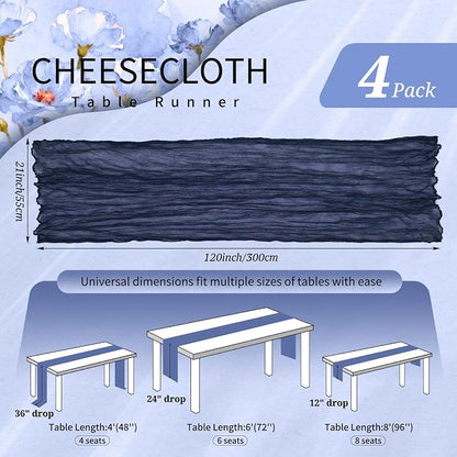 4 Pack Cheesecloth Table Runner 10FT Navy Blue Table Runner Boho Gauze Cheese - Image 2