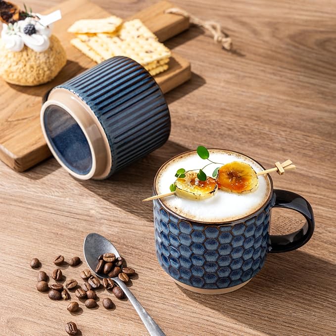 GBhome 12 OZ Stackable Coffee Mugs Set of 4, Ceramic Coffee Cups Set | Coffe - Image 6