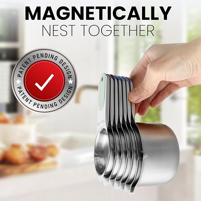 Spring Chef Magnetic Stainless Steel Measuring Cups Set of 7, Winter Frost | - Image 5