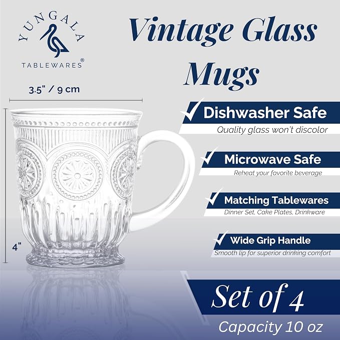Vintage Glass Mugs Set of 4 – 10oz Vintage Coffee Mugs or Pressed Glass Tea Cup - Image 2