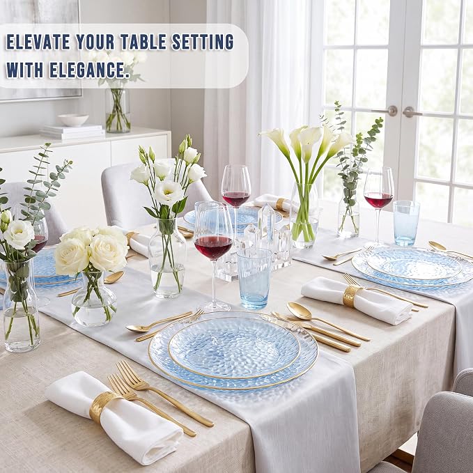 Rubtlamp 60Pcs Clear Blue Plastic Plates, Hammered Blue Plates, 30 Dinner Plates - Image 5