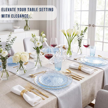 Rubtlamp 60Pcs Clear Blue Plastic Plates, Hammered Blue Plates, 30 Dinner Plates - Image 5
